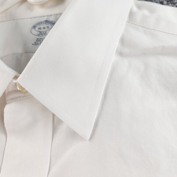 Brooks Brothers 16 34/35 Non-Iron All Cotton Point Slim White Long Sleeve Preppy - Picture 6 of 16